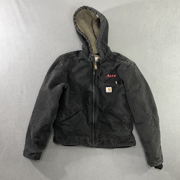 Carhartt Jacket Womens XS (0/2) Black Sherpa Lined Full Zip Hooded Workwear - Picture 1 of 10